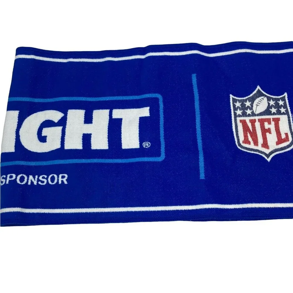 NFL Budlite Scarf Blue White New In Bag Spell Out Fringe